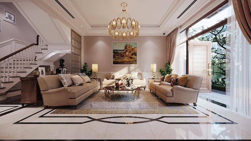 Thiết kế nội thất phòng khách đẹp phong cách tân cổ điển tại Hà Nội